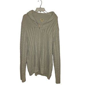 Womens XL Ivory Linen & Cotton Blend Cable Knit Sweater With Wooden Toggle Closu